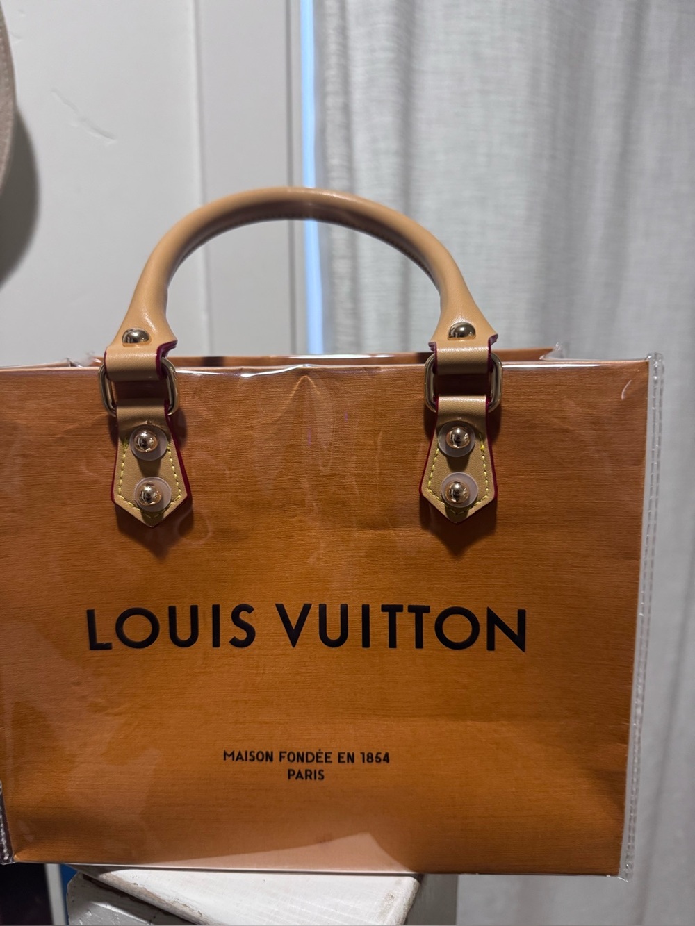 Louis Vuitton Tan Paper Clear PVC Tote with Leather Handles